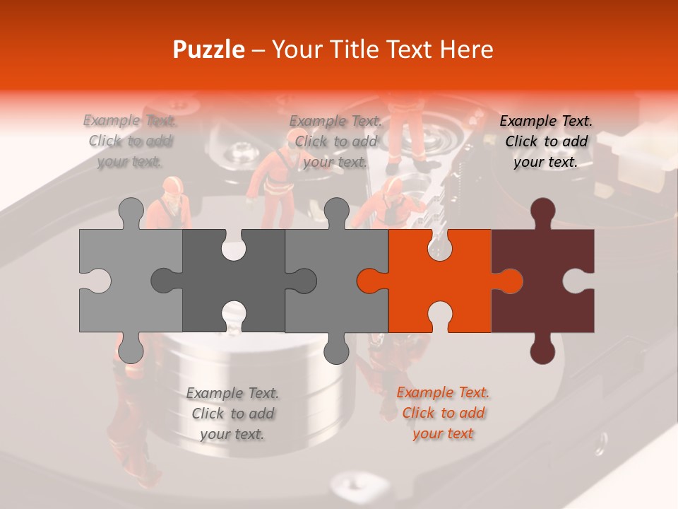 Miniature Technicians Closely Inspecting A Hard Drive For Viruses, Spyware And Trojans. Computer Technician Concept. PowerPoint Template