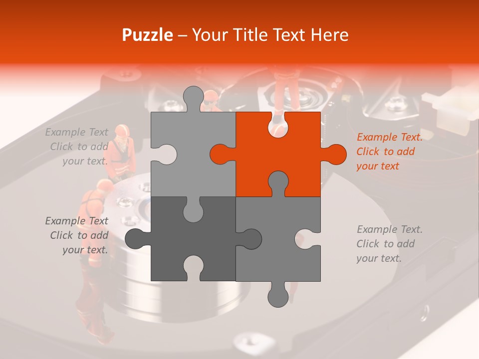 Miniature Technicians Closely Inspecting A Hard Drive For Viruses, Spyware And Trojans. Computer Technician Concept. PowerPoint Template