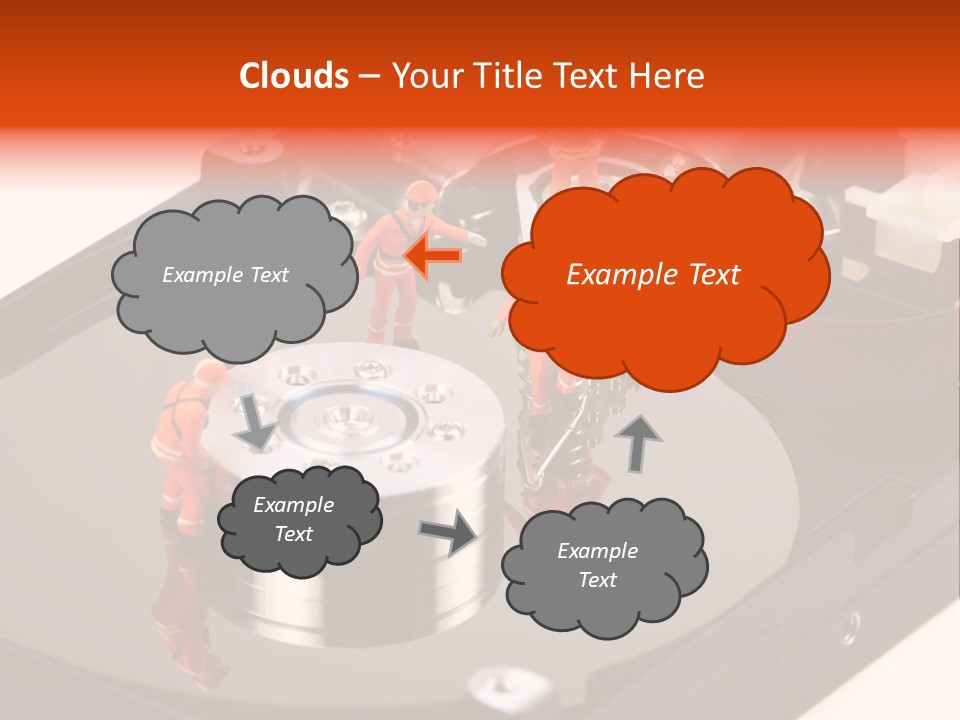 Miniature Technicians Closely Inspecting A Hard Drive For Viruses, Spyware And Trojans. Computer Technician Concept. PowerPoint Template