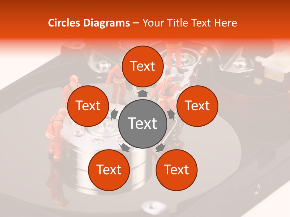 Miniature Technicians Closely Inspecting A Hard Drive For Viruses, Spyware And Trojans. Computer Technician Concept. PowerPoint Template
