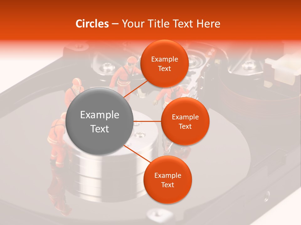 Miniature Technicians Closely Inspecting A Hard Drive For Viruses, Spyware And Trojans. Computer Technician Concept. PowerPoint Template