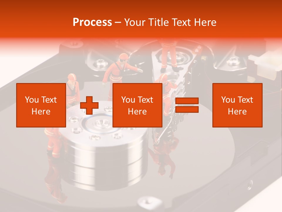 Miniature Technicians Closely Inspecting A Hard Drive For Viruses, Spyware And Trojans. Computer Technician Concept. PowerPoint Template