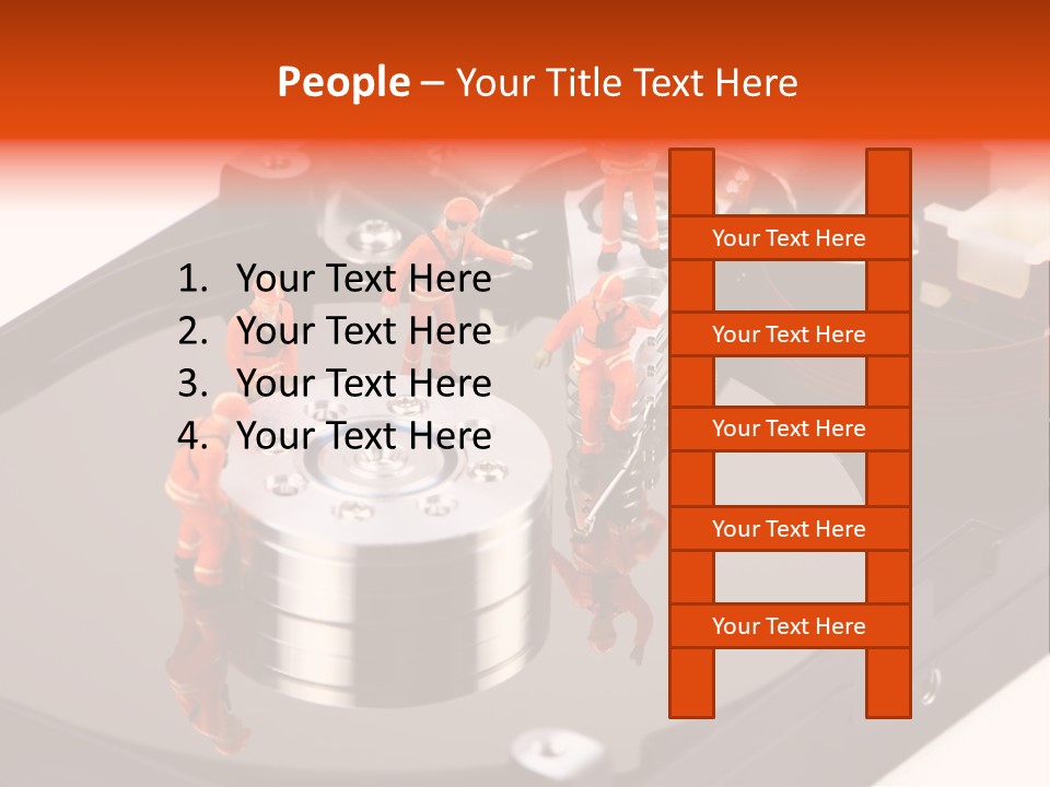 Miniature Technicians Closely Inspecting A Hard Drive For Viruses, Spyware And Trojans. Computer Technician Concept. PowerPoint Template