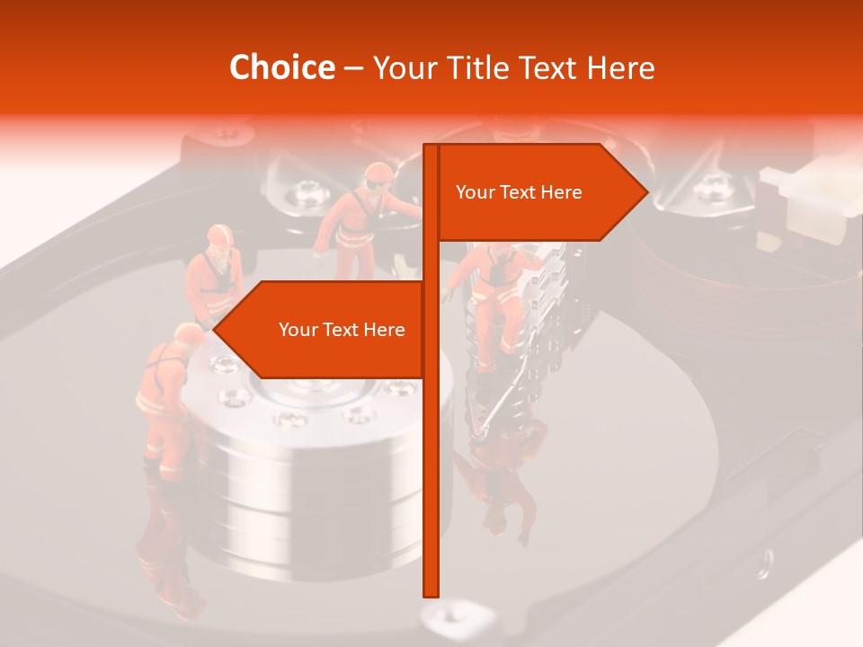 Miniature Technicians Closely Inspecting A Hard Drive For Viruses, Spyware And Trojans. Computer Technician Concept. PowerPoint Template