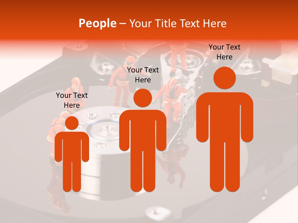 Miniature Technicians Closely Inspecting A Hard Drive For Viruses, Spyware And Trojans. Computer Technician Concept. PowerPoint Template