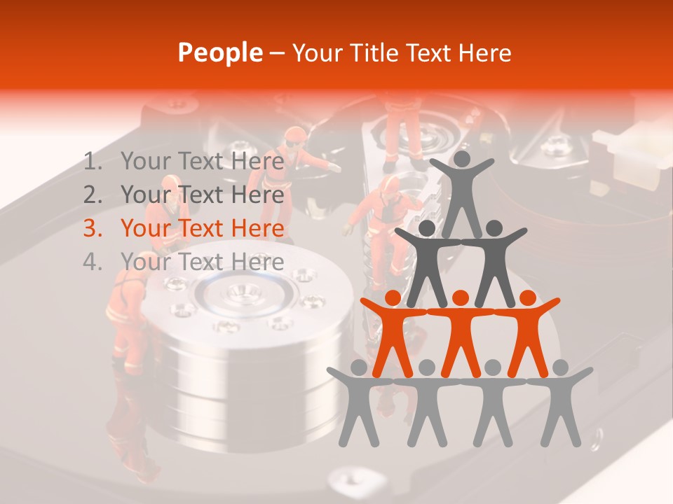 Miniature Technicians Closely Inspecting A Hard Drive For Viruses, Spyware And Trojans. Computer Technician Concept. PowerPoint Template