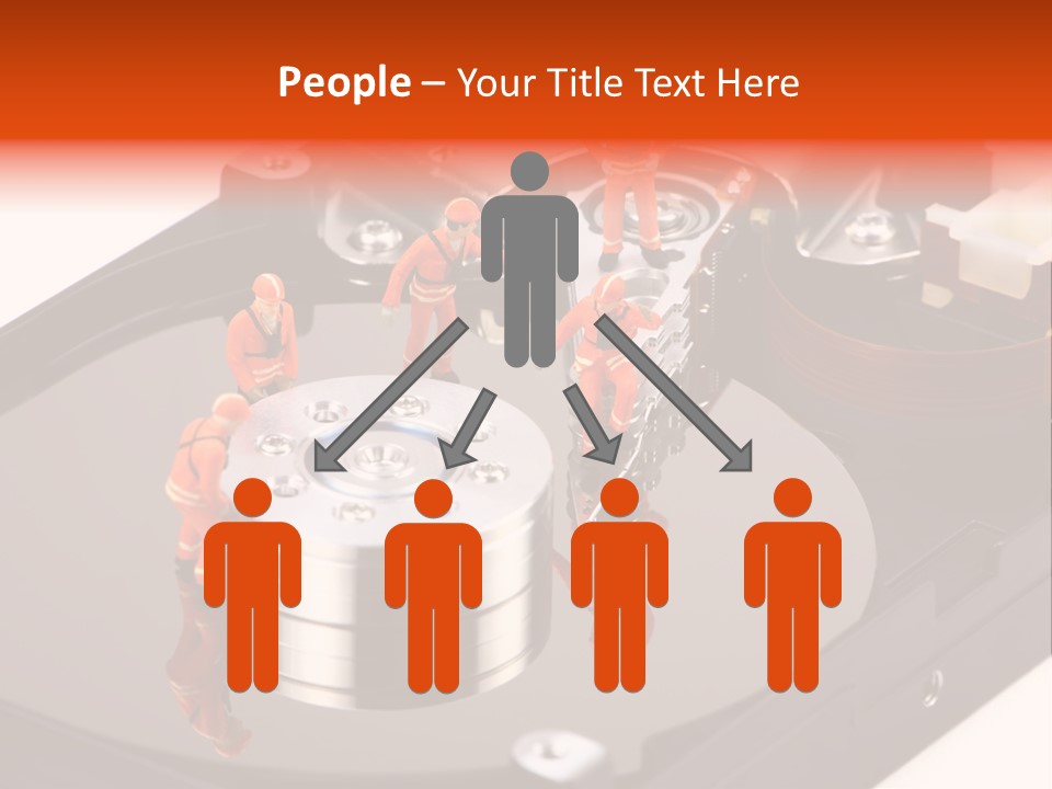 Miniature Technicians Closely Inspecting A Hard Drive For Viruses, Spyware And Trojans. Computer Technician Concept. PowerPoint Template