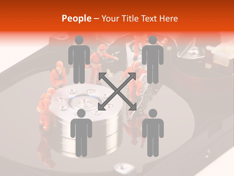 Miniature Technicians Closely Inspecting A Hard Drive For Viruses, Spyware And Trojans. Computer Technician Concept. PowerPoint Template