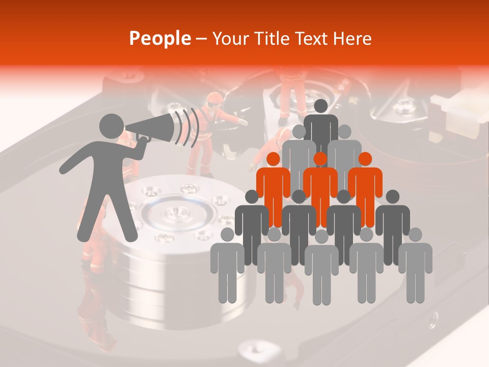 Miniature Technicians Closely Inspecting A Hard Drive For Viruses, Spyware And Trojans. Computer Technician Concept. PowerPoint Template