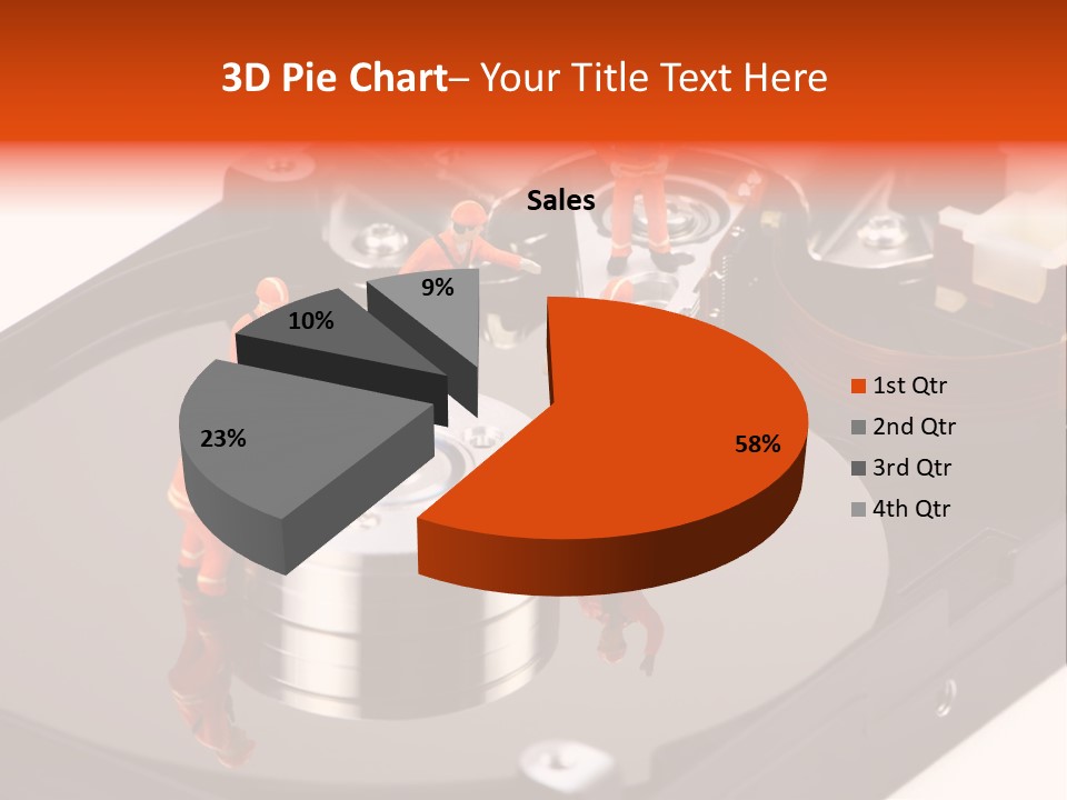Miniature Technicians Closely Inspecting A Hard Drive For Viruses, Spyware And Trojans. Computer Technician Concept. PowerPoint Template