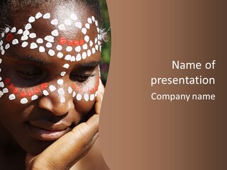 Young African Girl, Tribal Painted Face In White And Red, This Image Is A Straight Raw Conversion, With Powerfull Highlights To Emphase The Black Skin, PowerPoint Template