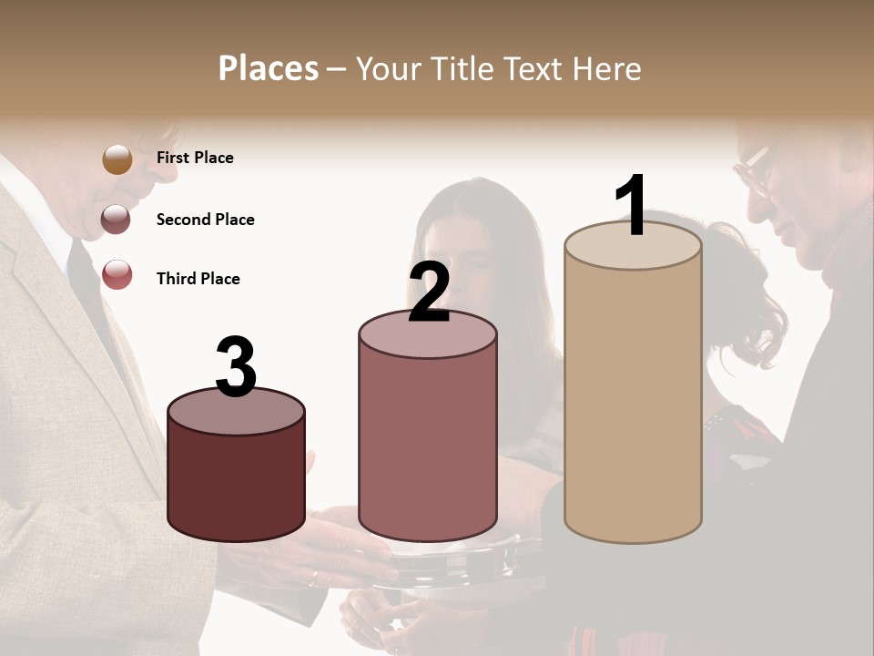 Elderly Man Passing The Bread Of Communion To Three People In The Congregation. Isolated On White. PowerPoint Template