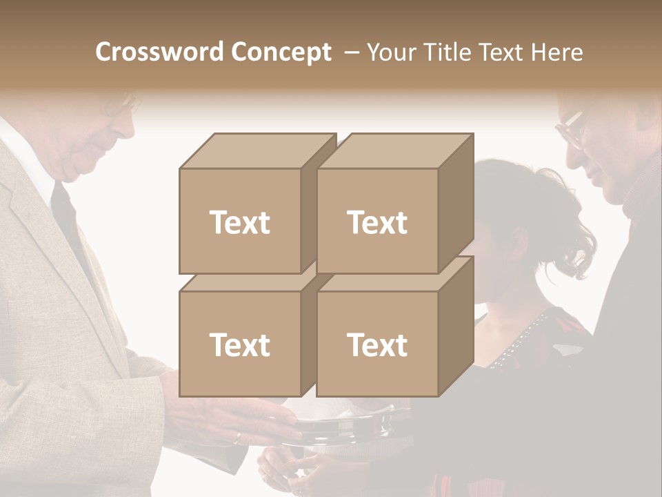 Elderly Man Passing The Bread Of Communion To Three People In The Congregation. Isolated On White. PowerPoint Template