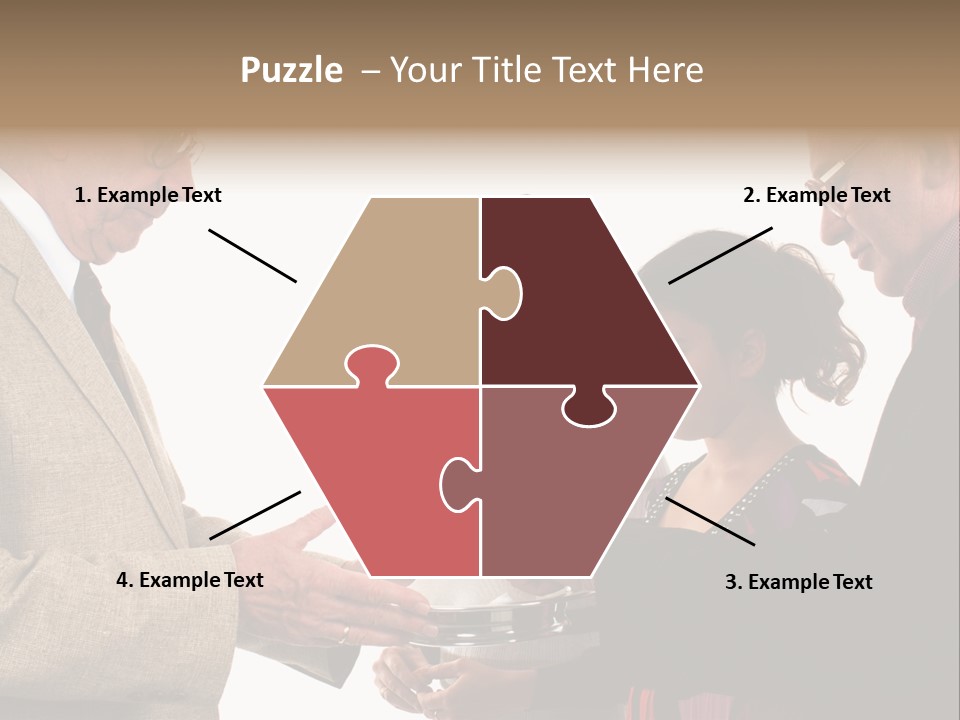 Elderly Man Passing The Bread Of Communion To Three People In The Congregation. Isolated On White. PowerPoint Template