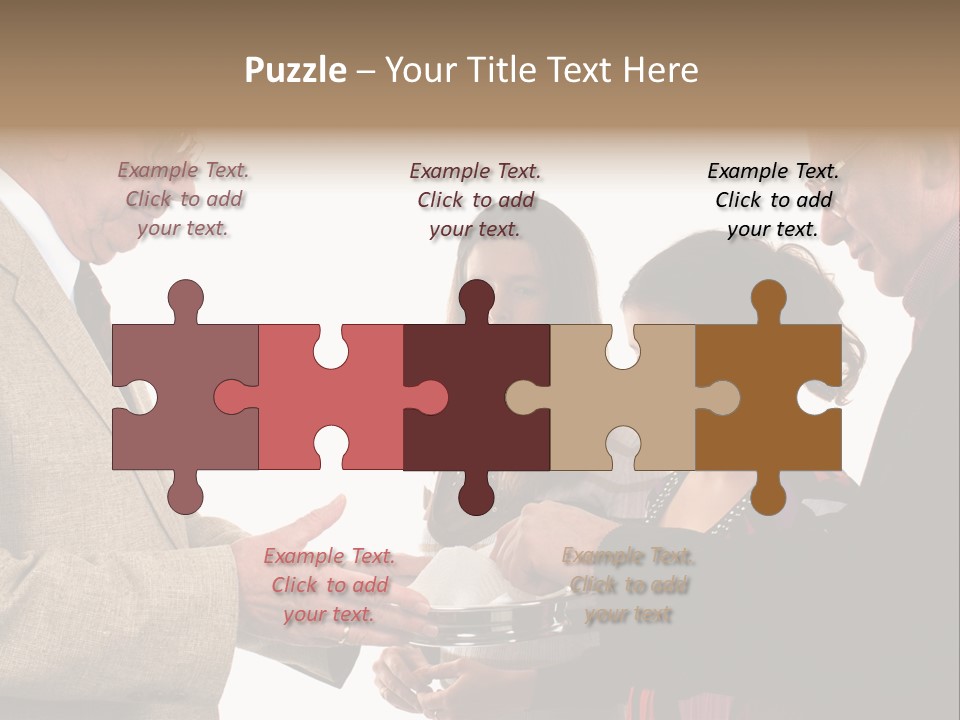 Elderly Man Passing The Bread Of Communion To Three People In The Congregation. Isolated On White. PowerPoint Template