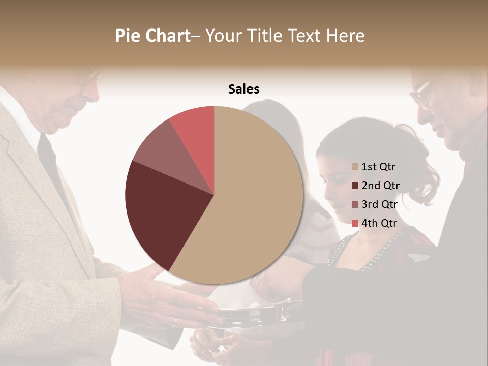 Elderly Man Passing The Bread Of Communion To Three People In The Congregation. Isolated On White. PowerPoint Template
