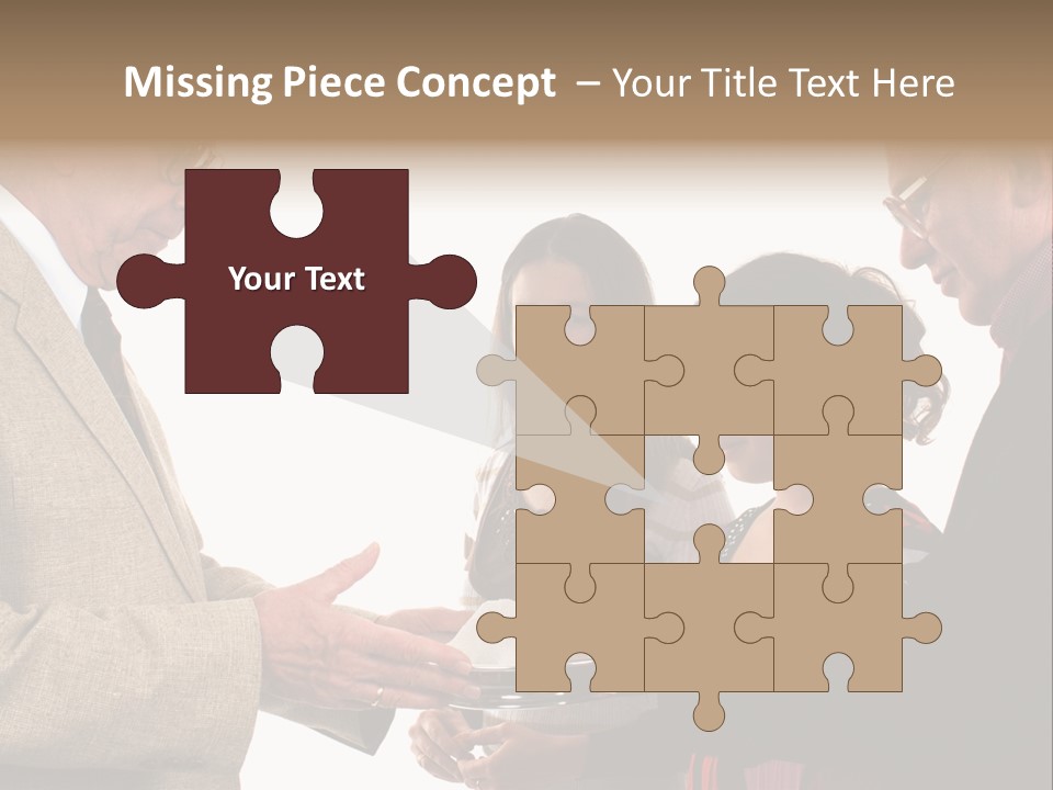 Elderly Man Passing The Bread Of Communion To Three People In The Congregation. Isolated On White. PowerPoint Template