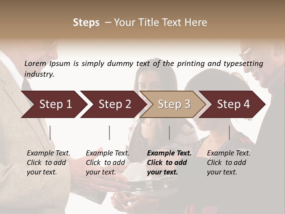 Elderly Man Passing The Bread Of Communion To Three People In The Congregation. Isolated On White. PowerPoint Template