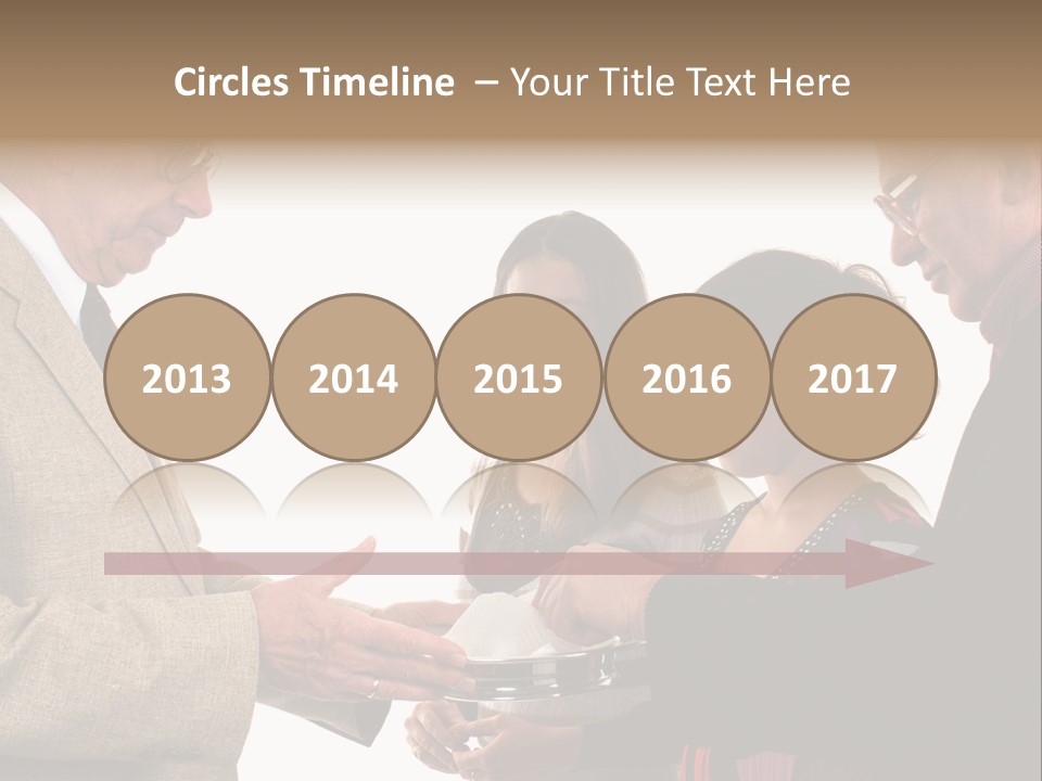 Elderly Man Passing The Bread Of Communion To Three People In The Congregation. Isolated On White. PowerPoint Template