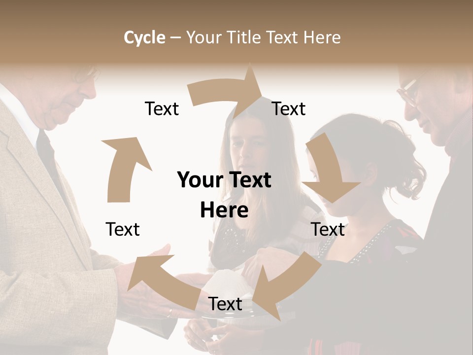 Elderly Man Passing The Bread Of Communion To Three People In The Congregation. Isolated On White. PowerPoint Template