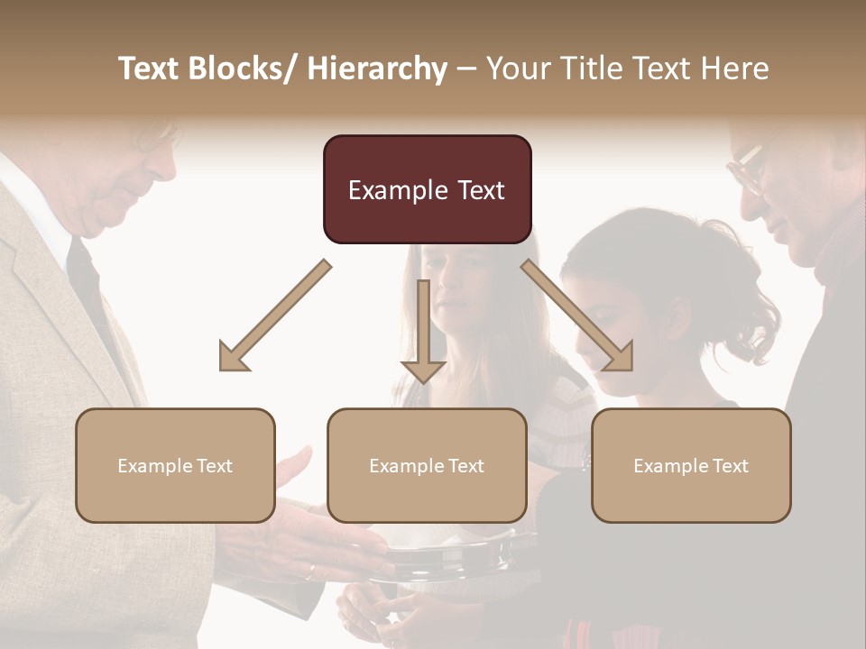 Elderly Man Passing The Bread Of Communion To Three People In The Congregation. Isolated On White. PowerPoint Template
