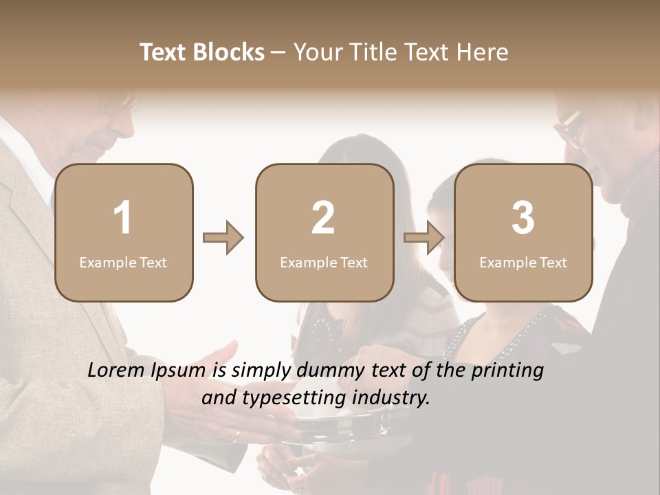 Elderly Man Passing The Bread Of Communion To Three People In The Congregation. Isolated On White. PowerPoint Template