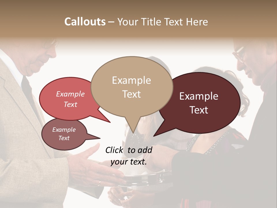 Elderly Man Passing The Bread Of Communion To Three People In The Congregation. Isolated On White. PowerPoint Template