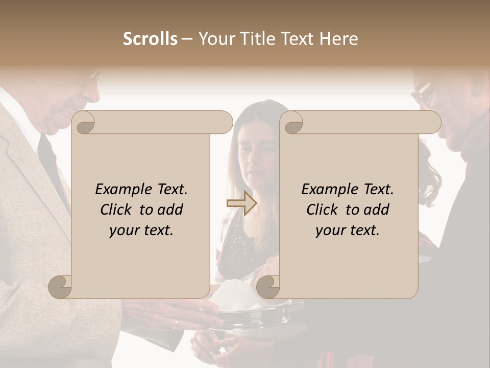 Elderly Man Passing The Bread Of Communion To Three People In The Congregation. Isolated On White. PowerPoint Template