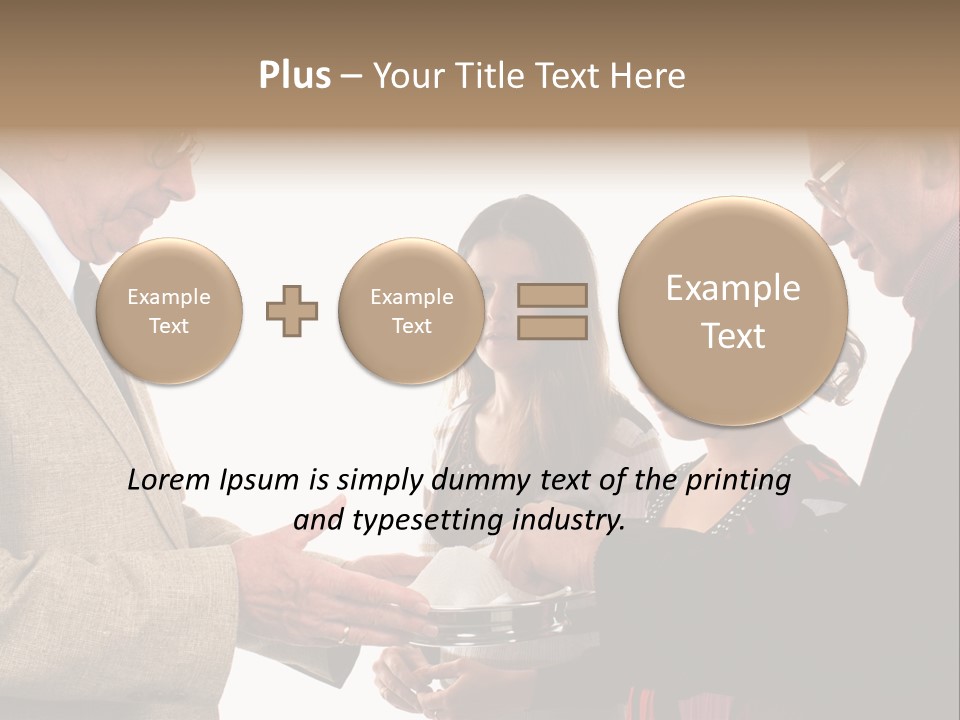 Elderly Man Passing The Bread Of Communion To Three People In The Congregation. Isolated On White. PowerPoint Template