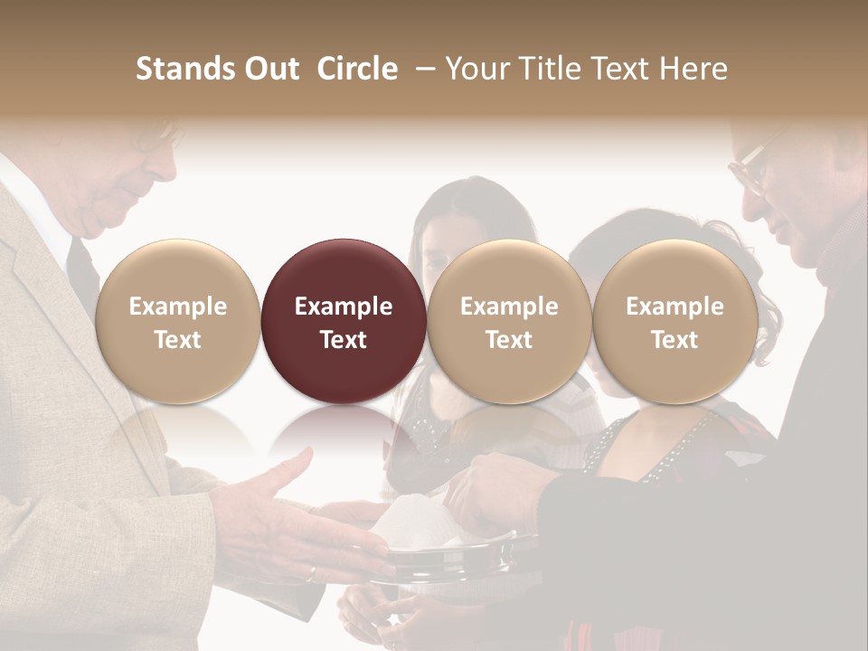 Elderly Man Passing The Bread Of Communion To Three People In The Congregation. Isolated On White. PowerPoint Template