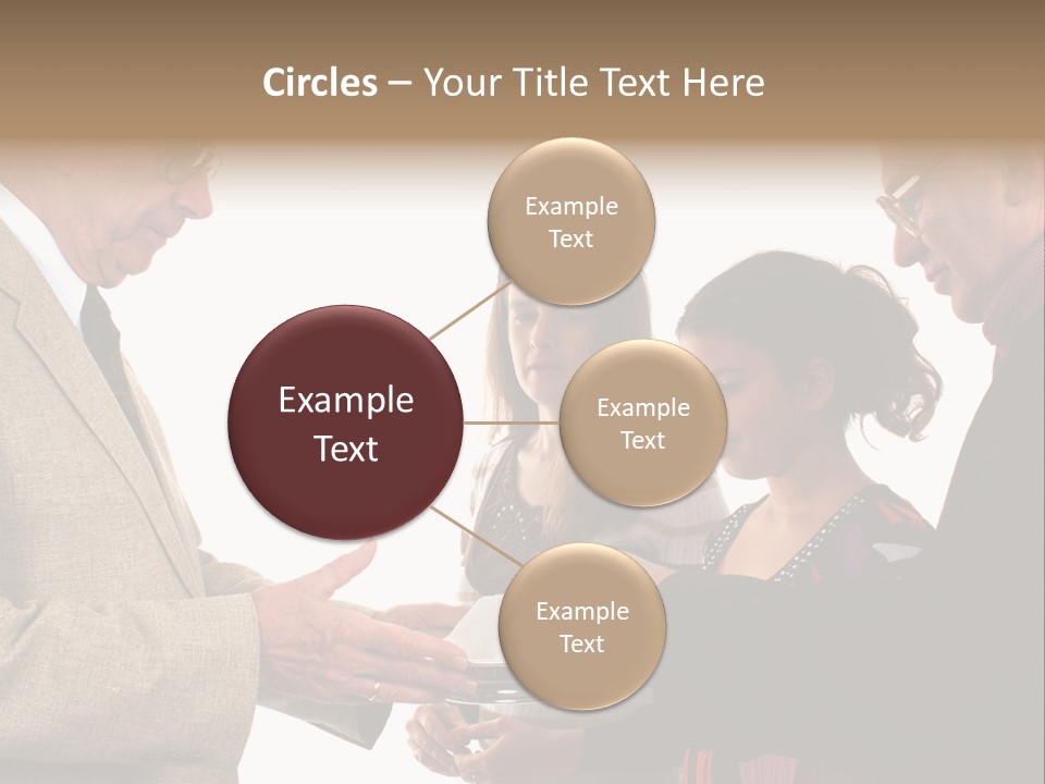 Elderly Man Passing The Bread Of Communion To Three People In The Congregation. Isolated On White. PowerPoint Template