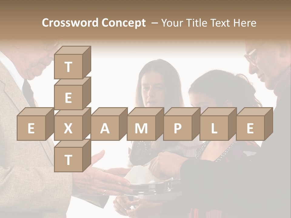 Elderly Man Passing The Bread Of Communion To Three People In The Congregation. Isolated On White. PowerPoint Template