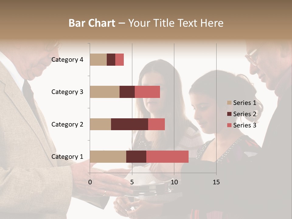 Elderly Man Passing The Bread Of Communion To Three People In The Congregation. Isolated On White. PowerPoint Template