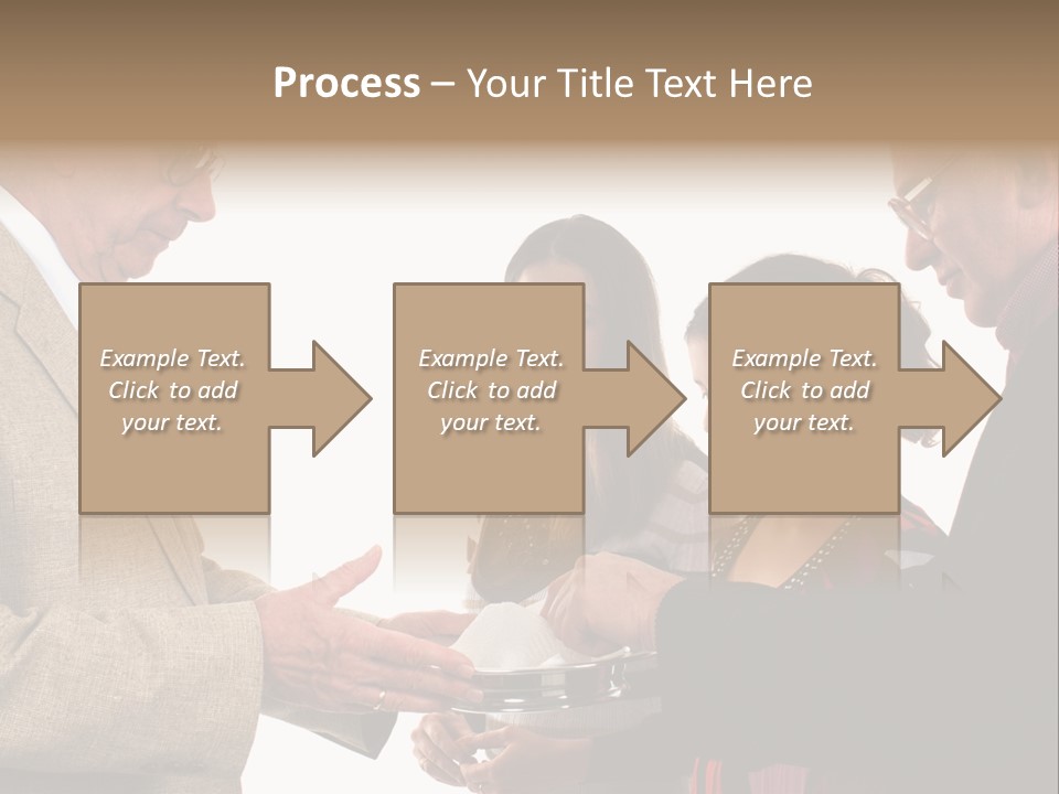 Elderly Man Passing The Bread Of Communion To Three People In The Congregation. Isolated On White. PowerPoint Template