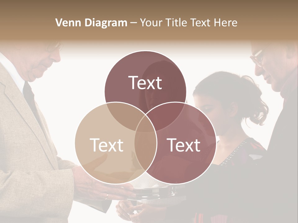 Elderly Man Passing The Bread Of Communion To Three People In The Congregation. Isolated On White. PowerPoint Template