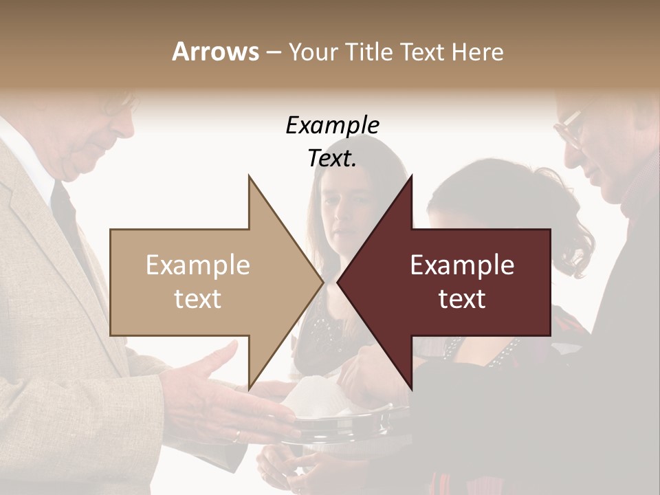 Elderly Man Passing The Bread Of Communion To Three People In The Congregation. Isolated On White. PowerPoint Template