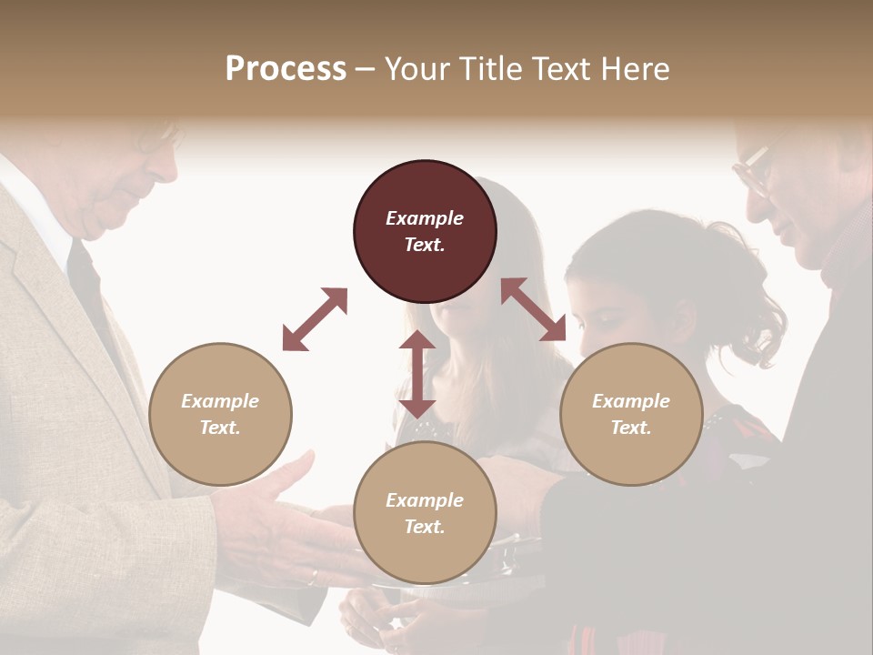 Elderly Man Passing The Bread Of Communion To Three People In The Congregation. Isolated On White. PowerPoint Template