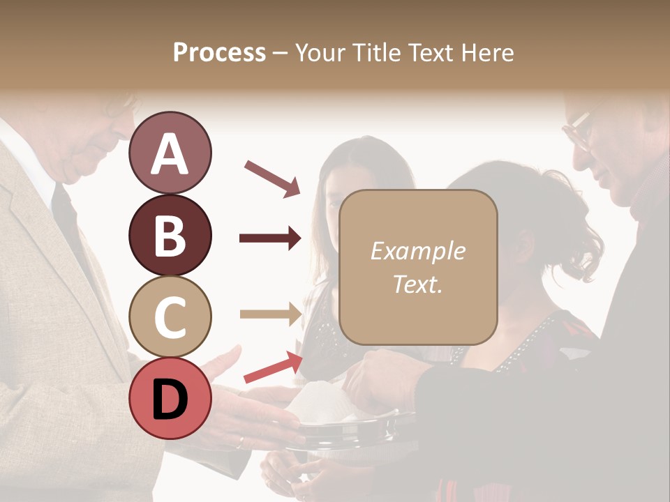 Elderly Man Passing The Bread Of Communion To Three People In The Congregation. Isolated On White. PowerPoint Template