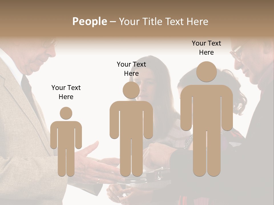 Elderly Man Passing The Bread Of Communion To Three People In The Congregation. Isolated On White. PowerPoint Template