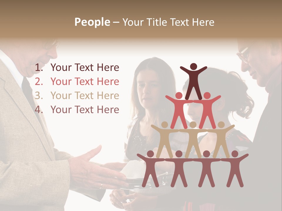 Elderly Man Passing The Bread Of Communion To Three People In The Congregation. Isolated On White. PowerPoint Template