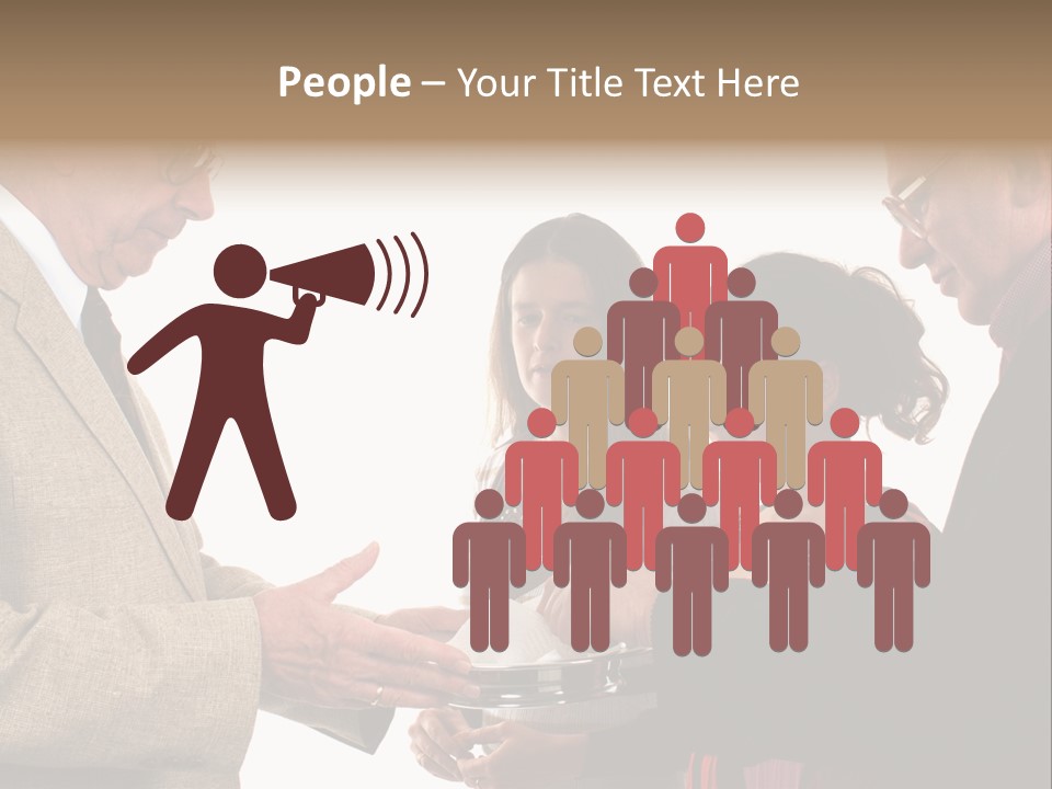 Elderly Man Passing The Bread Of Communion To Three People In The Congregation. Isolated On White. PowerPoint Template