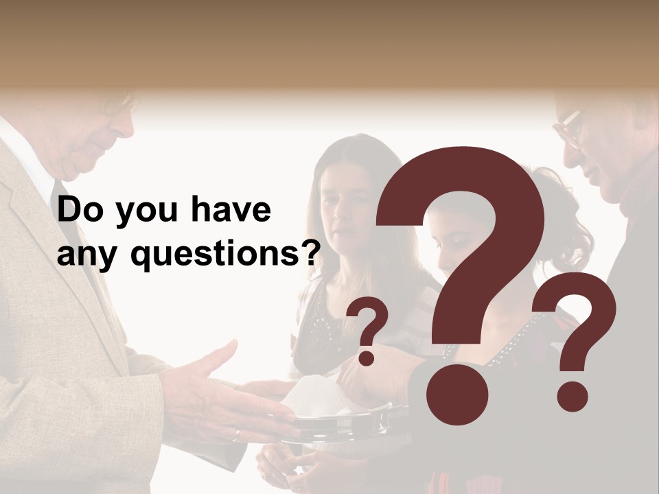 Elderly Man Passing The Bread Of Communion To Three People In The Congregation. Isolated On White. PowerPoint Template