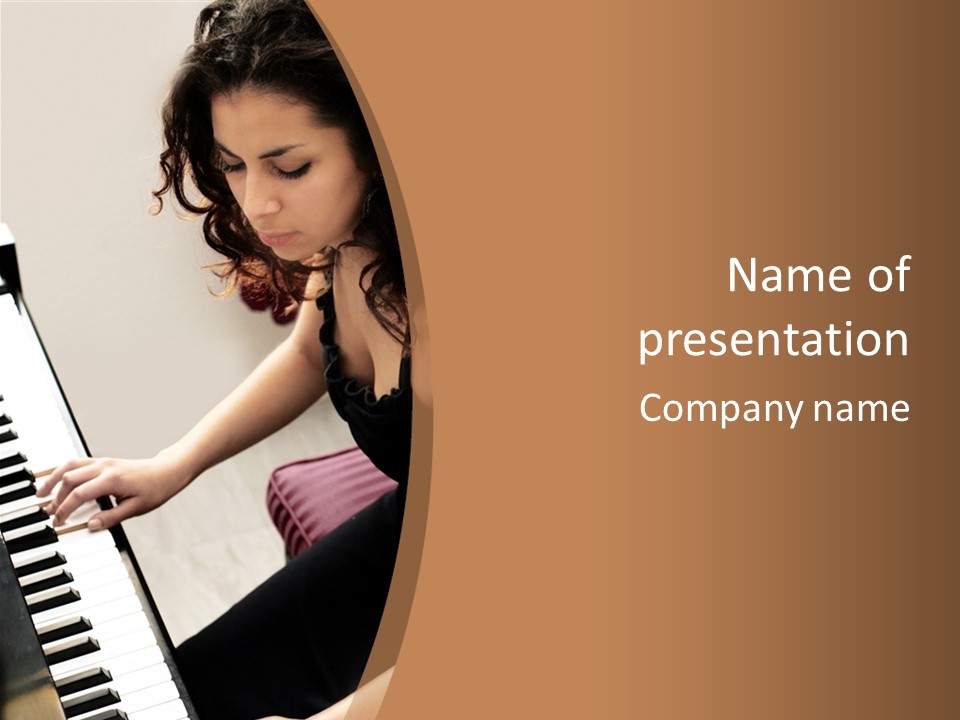 Beautiful Middle Eastern Girl Playing Piano PowerPoint Template