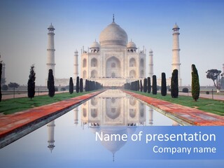 World Wonder Taj Mahal In Soft Early Morning Light With Blue Sky PowerPoint Template