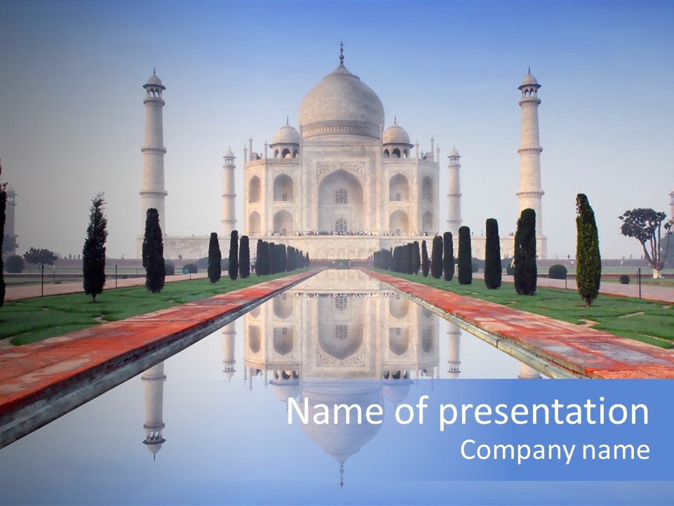 World Wonder Taj Mahal In Soft Early Morning Light With Blue Sky PowerPoint Template