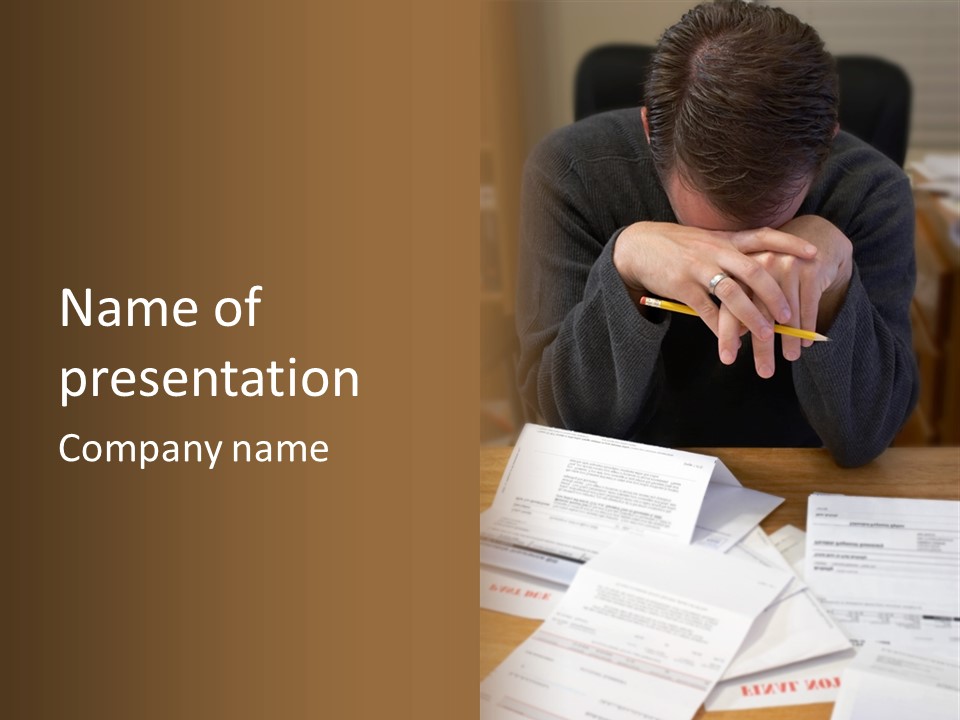 Man In Despair Over Bills PowerPoint Template