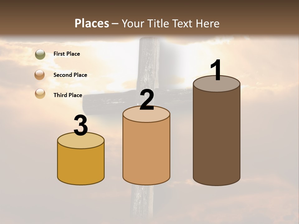 Rugged Cross Under A Ray Of Sunshine Through Clouds. PowerPoint Template