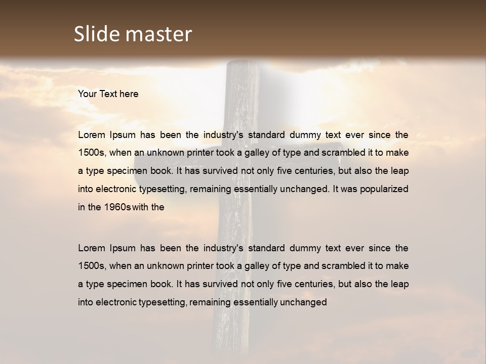 Rugged Cross Under A Ray Of Sunshine Through Clouds. PowerPoint Template