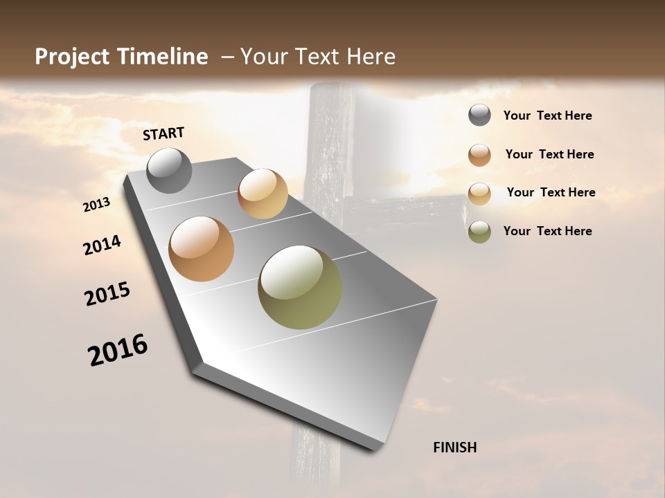 Rugged Cross Under A Ray Of Sunshine Through Clouds. PowerPoint Template