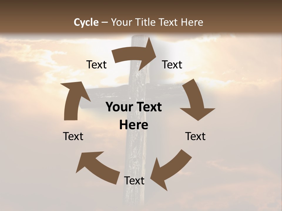 Rugged Cross Under A Ray Of Sunshine Through Clouds. PowerPoint Template